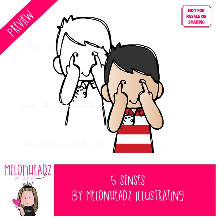 5 {five} Senses clip art 2024, Smell clip art, Sight clip art, Hearing clip art COMBO PACK - Image 2