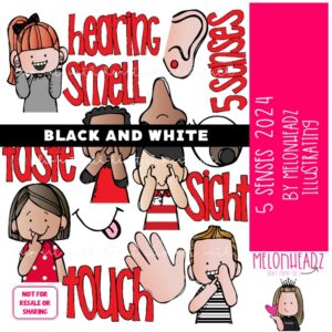 5 {five} Senses clip art 2024, Smell clip art, Sight clip art, Hearing clip art BLACK AND WHITE