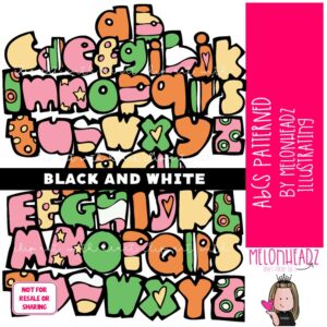 ABCs Patterned clip art, Alphabet clip art, Letters clip art BLACK AND WHITE