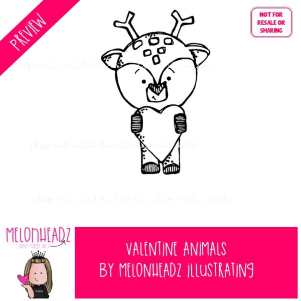 Valentine Animals clip art, Holiday clip art BLACK AND WHITE - Melonheadz