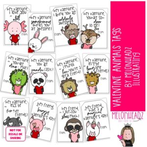 Valentine Animals PRINTABLE gift tags