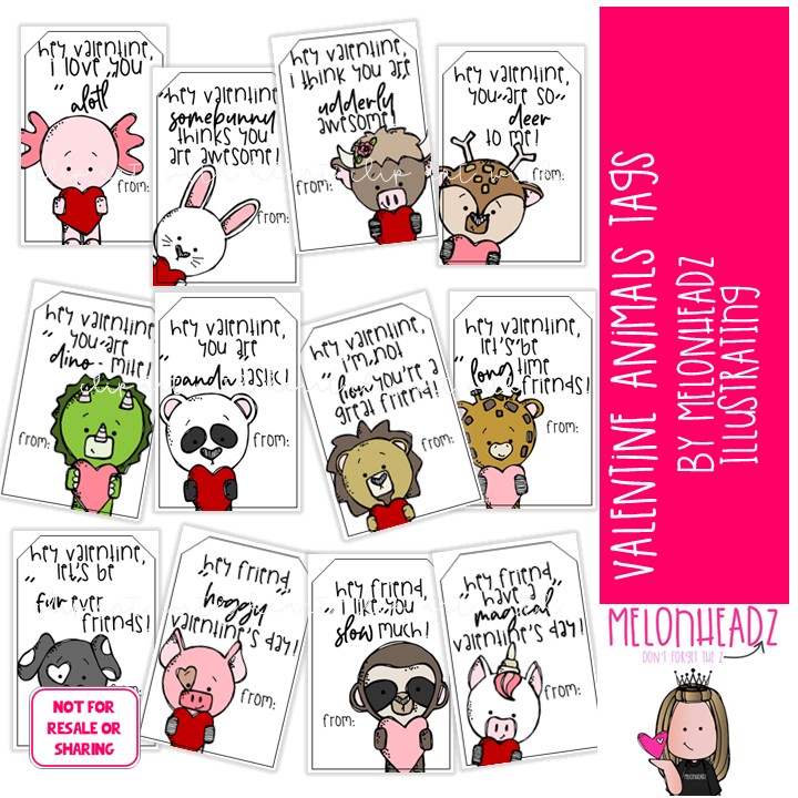 Valentine Animals PRINTABLE gift tags