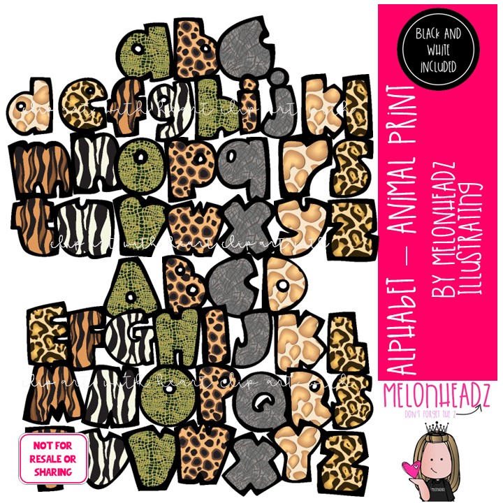 Animal Print Alphabet clip art, ABCs clip art, Letters clip art COMBO PACK