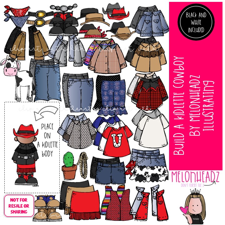 Build a Kidlette clip art, Cowboy clip art, clothing clip art COMBO PACK