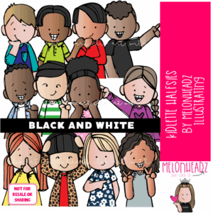 Kidlette Halfsies clip art, kid clip art, topper clip art BLACK AND WHITE