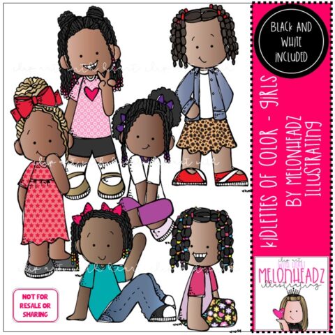 Kidlettes of Color Girls clip art digi stamp Mini - Melonheadz