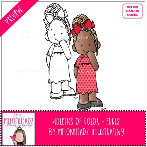 Kidlettes of Color Girls clip art digi stamp Mini - Melonheadz