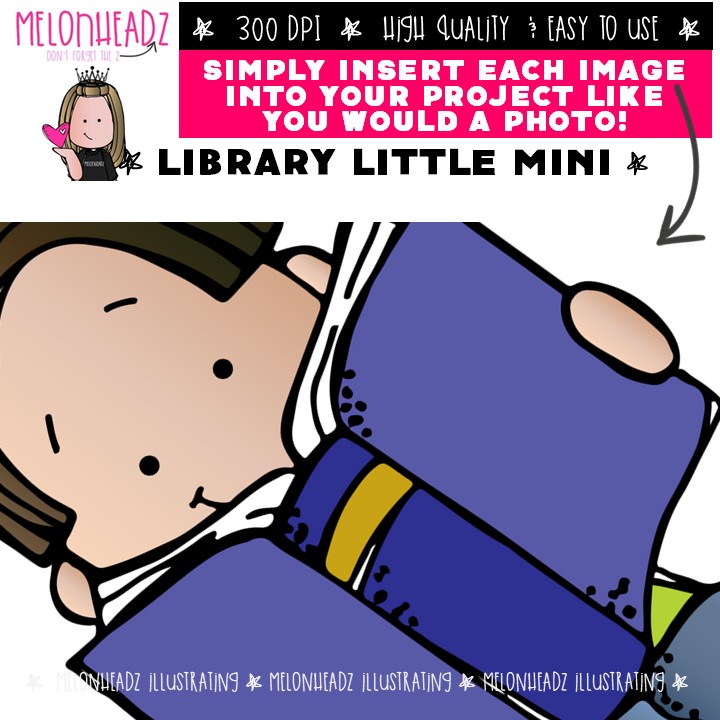 Library Littles clip art, reading, book Mini - Image 3