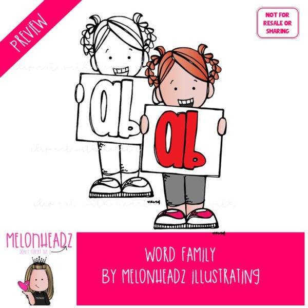 Word Family Kidlettes clip art, phonogram, phonics COMBO PACK - Melonheadz