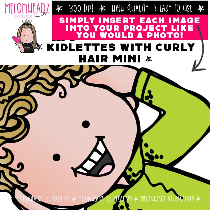 Kidlettes with Curly Hair clip art, multiracial kids Mini - Image 3