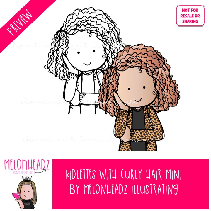 Kidlettes with Curly Hair clip art, multiracial kids Mini - Image 2