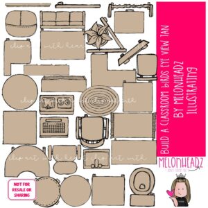 Build A Classroom clip art, Birds eye view, TAN, furniture