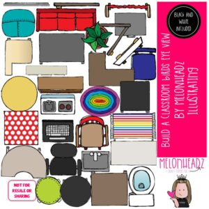 Build A Classroom clip art, Birds eye, furniture TRIPLE PACK