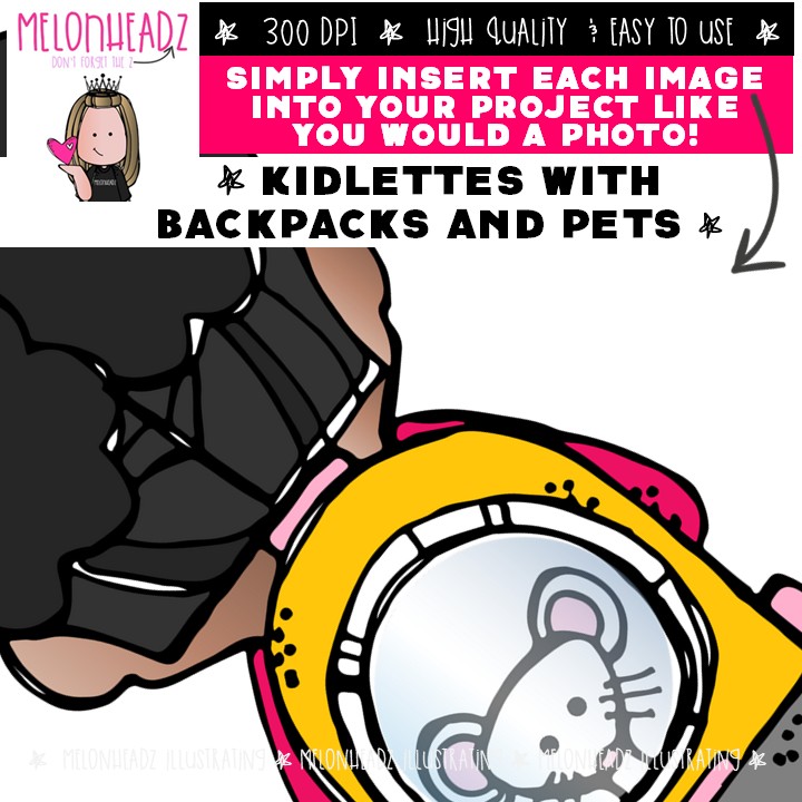 Kidlettes with backpacks and pets clip art Mini - Image 3