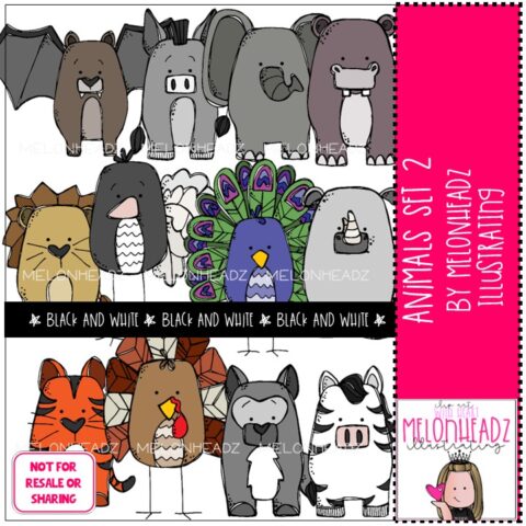 Animals set 2 clip art digi stamps BLACK AND WHITE - Melonheadz