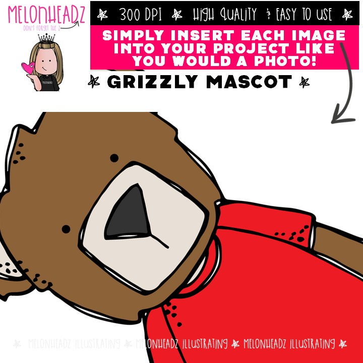 Grizzly Mascot clip art, bear, ROAR COLORED Version - Image 3
