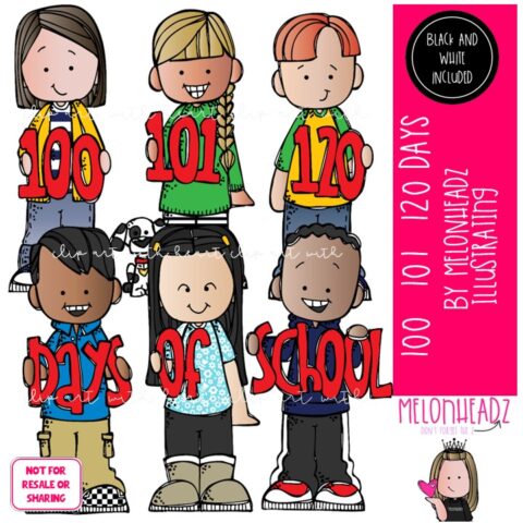 100 101 120 Days of School clip art, Class Party Mini - Melonheadz