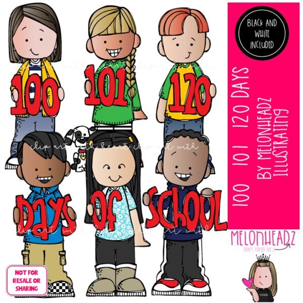 100 101 120 Days of School clip art digi stamp Mini