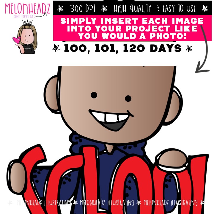 100 101 120 Days of School clip art, Class Party clip art Mini - Image 3