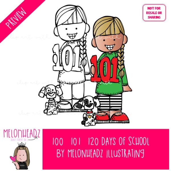 100 101 120 Days of School clip art digi stamp Mini - Image 2