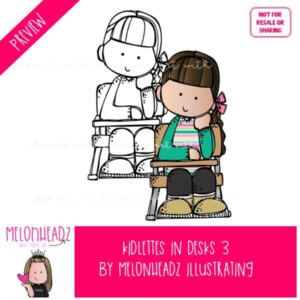 Kidlettes in desks clip art digi stamp Mini - Image 2