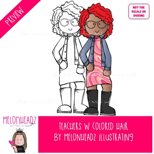 Teachers with colored hair clip art digi stamp Mini - Image 2