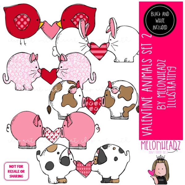 Valentine Animals clip art digi stamps set 2 Mini