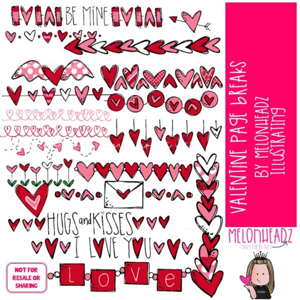 Valentine Page Breaks clip art digi stamp COLORED