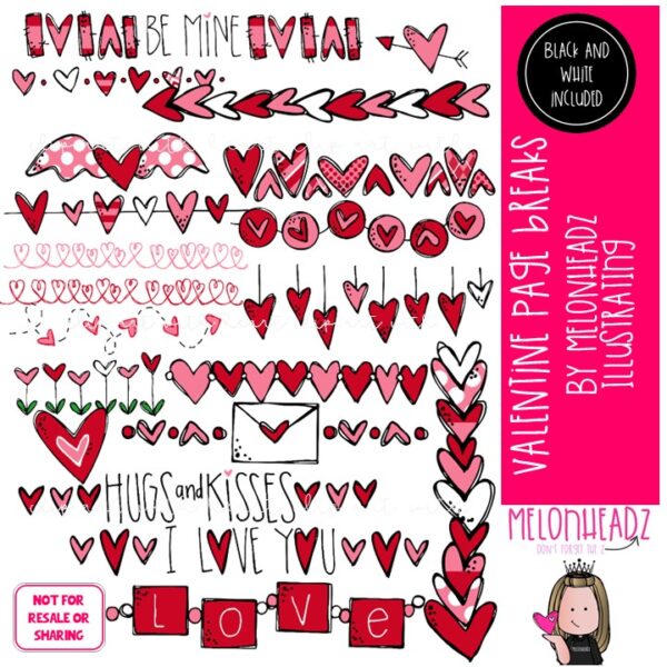 Valentine Page Breaks clip art digi stamp COMBO PACK