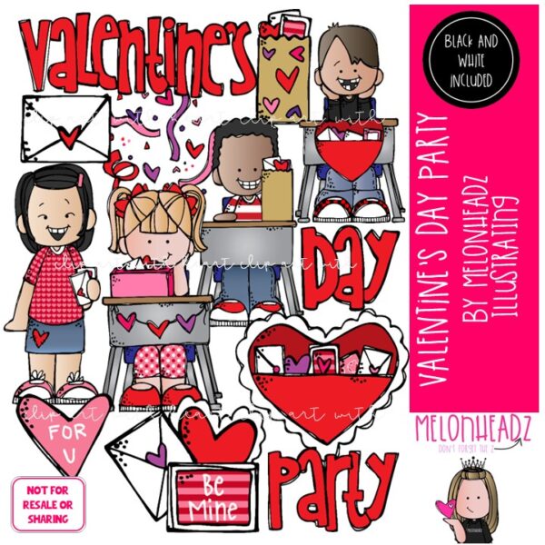 Valentine Party clip art digi stamp COMBO PACK