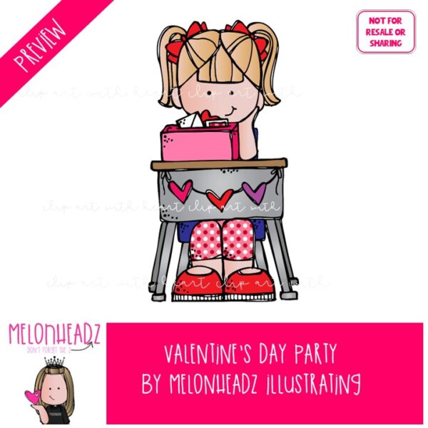 Valentine Party clip art digi stamp COLORED - Image 2