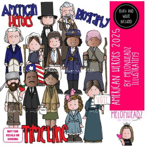 American Heroes clip art 1 2025, Historical Figures COMBO PACK - Melonheadz