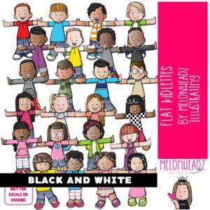 Flat Kidlettes clip art Flat Kids clip art Book Companion clip art GIANT set BLACK AND WHITE