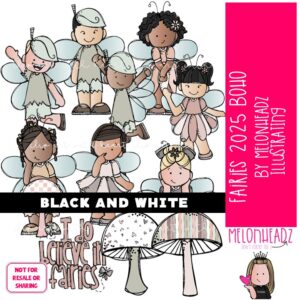 Fairies clip art 2025 Mushroom clip art Pixie clip art BLACK AND WHITE