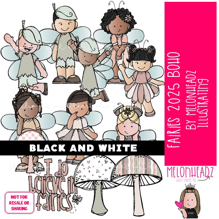 Fairies clip art 2025 Mushroom clip art Pixie clip art BLACK AND WHITE