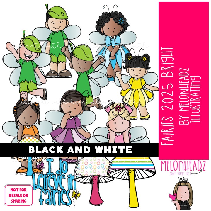 Fairies clip art 2025 Mushroom clip art Pixie clip art BLACK AND WHITE - Image 4