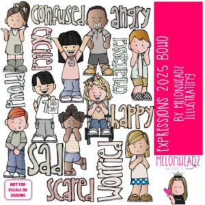 Expressions clip art 2025 Emotions clip art Feelings clip art COLORED Version BOHO