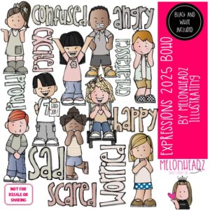 Expressions clip art 2025 Emotions clip art Feelings clip art COMBO PACK BOHO