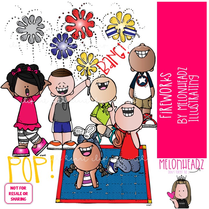 Fireworks clip art July 4th clip art Independence Day clip art COLORED Version