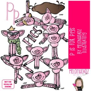 P is for Pigs clip art COLORED Version