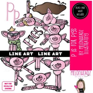 P is for Pigs clip art LINE ART and BLACK AND WHITE