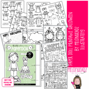 Paper Doll Printable and Activity book Halloween (Green Version)