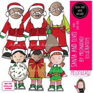 Santa and Elves clip art Dark skin tone, Christmas clip art Mini