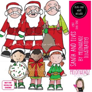 Santa and Elves clip art Light skin tone, Christmas clip art Mini