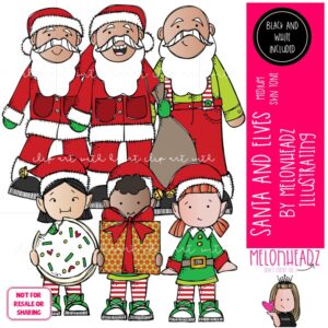 Santa and Elves clip art Medium skin tone, Christmas clip art Mini