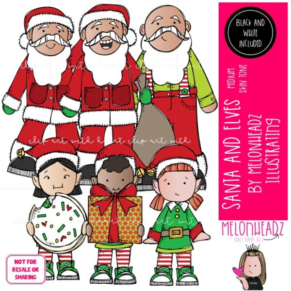 Santa and Elves clip art Medium skin tone, Christmas clip art Mini ...