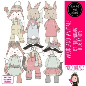Woodland Animals clip art, Raccoon clip art, Fox clip art, Bunny clip art Mini
