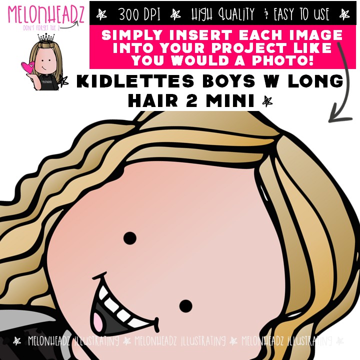 Kidlettes clip art, Boys with long hair clip art Set 2 Mini - Image 3