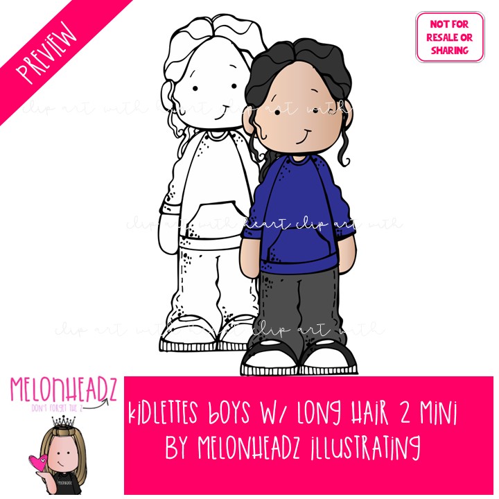 Kidlettes clip art, Boys with long hair clip art Set 2 Mini - Image 2