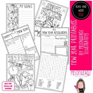 New Year Printable Packet, Coloring Page, Word Search